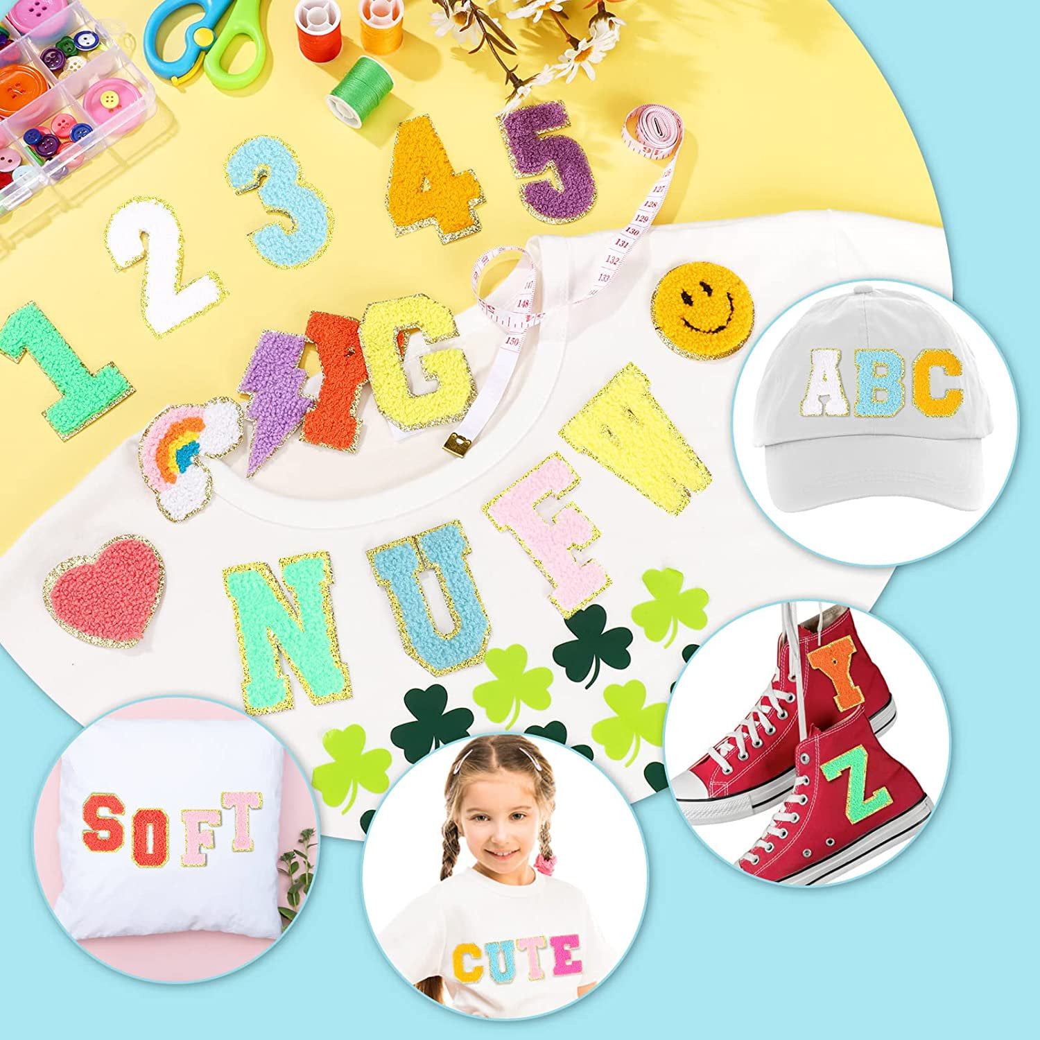 PloutoRich Letter Patches for Clothing, Sew on Patches, Iron on Patches for Clothes, Embroidered Alphabet Patches for Hat Shirts Shoes Bags