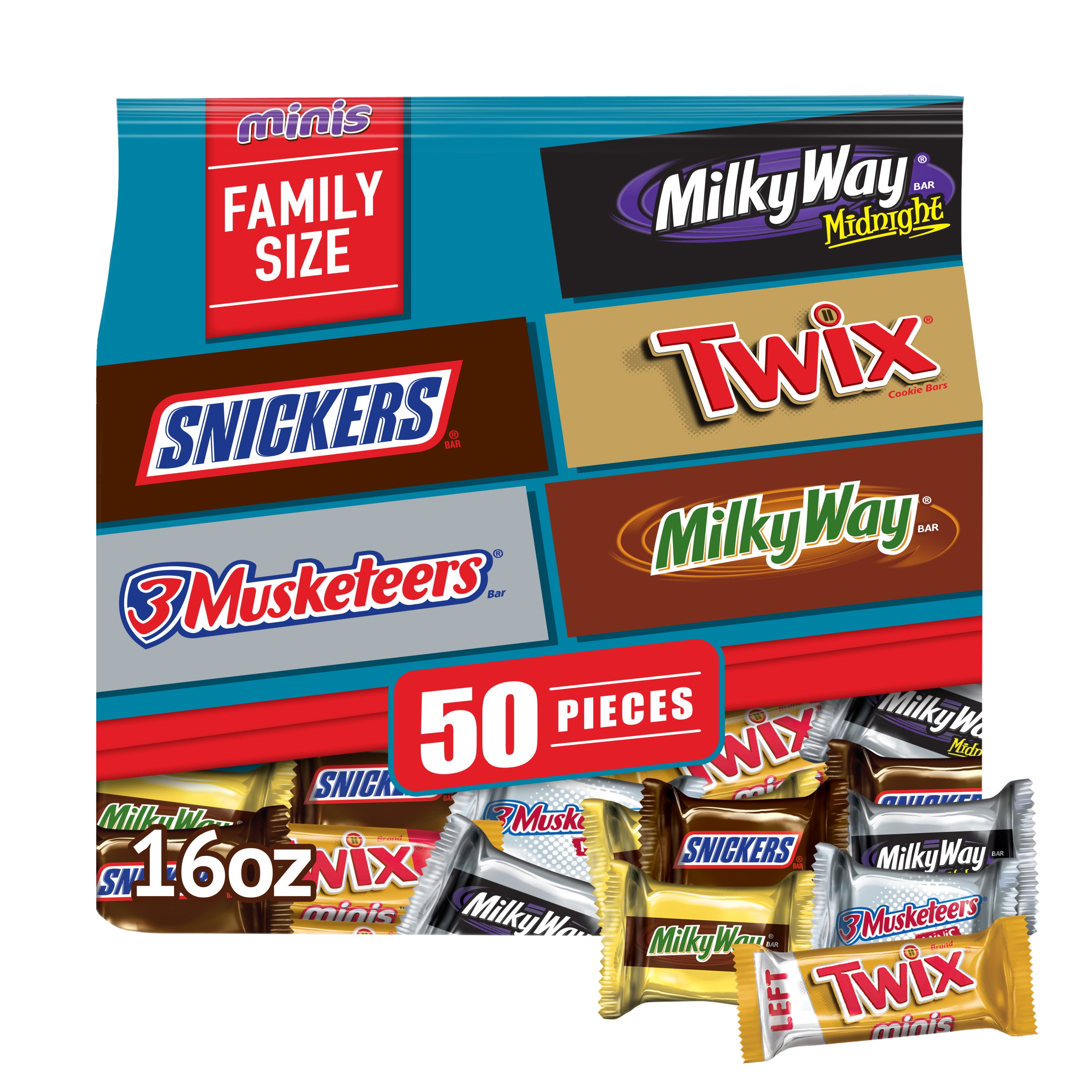 Snickers, Twix, Milky Way & Assorted Chocolate Candy Bar - 50 Ct - Walmart.com