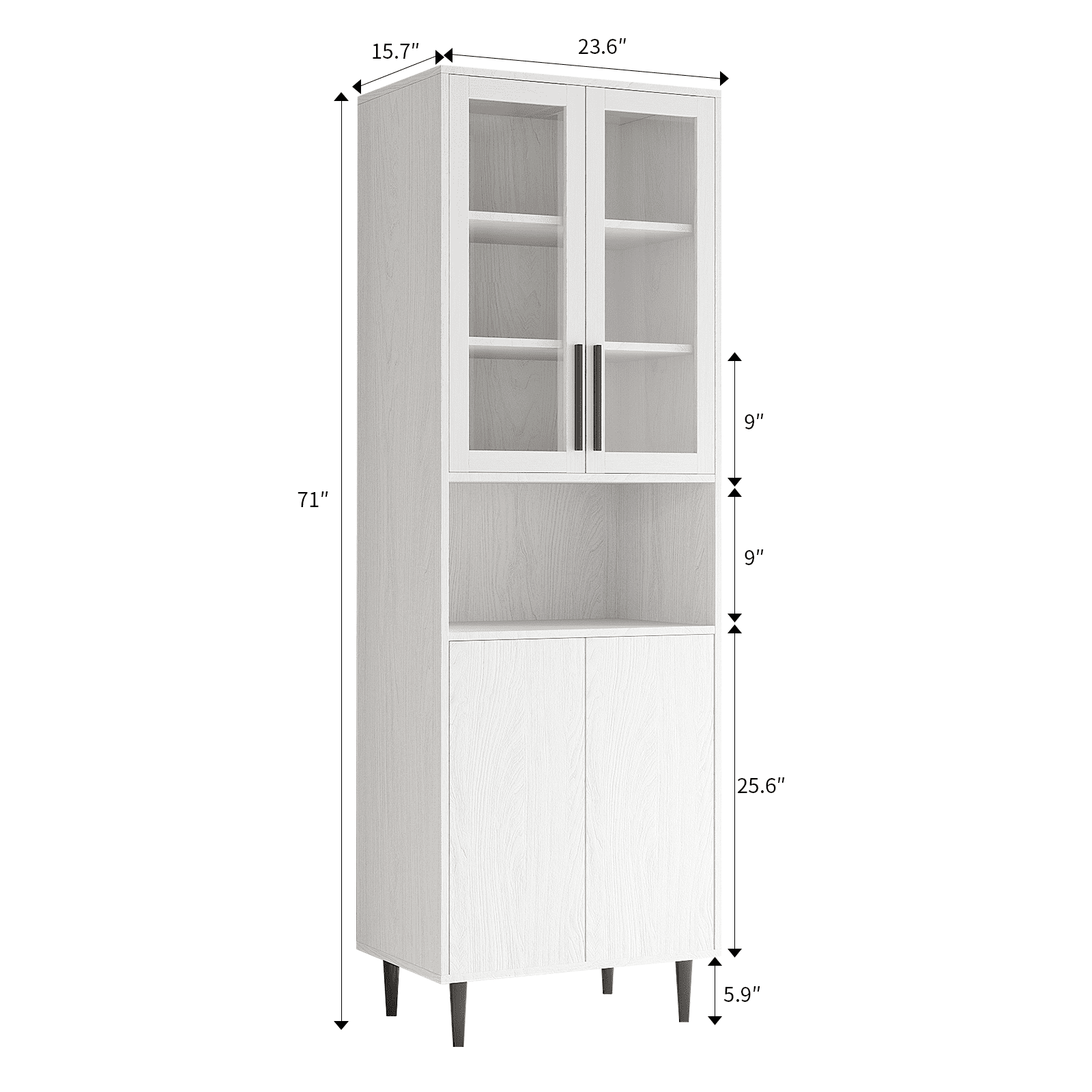 RichYa 71"H Tall Bookcase with Glass Door,4 Doors Display Bookshelf with Metal Legs,6 Tier Storage Cabinets for Living Room,Home Office,White