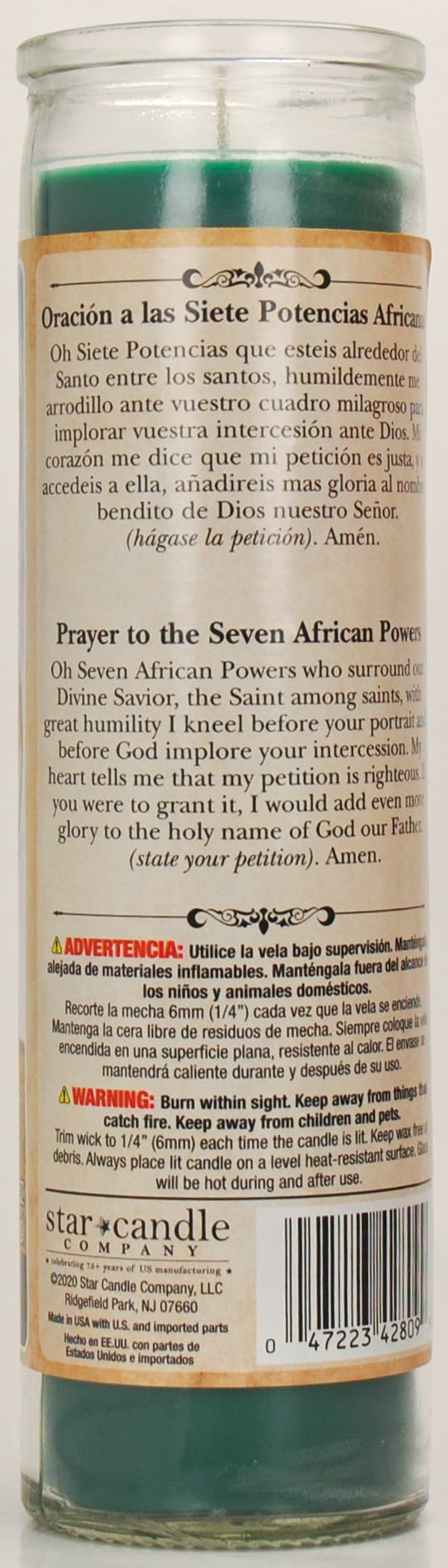 (2 pack) Prayer Candle 7 African Powers Green, 8 Inch