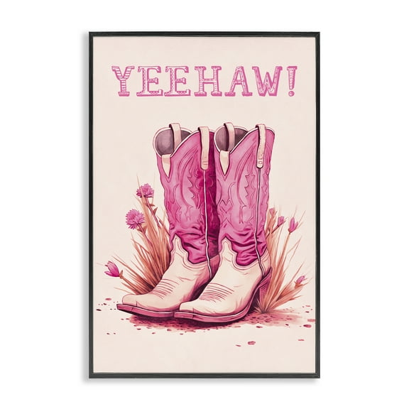 Stupell Industries Yeehaw Pastel Boots Fashion Painting Black Framed Art Print Wall Art, 12 x 18