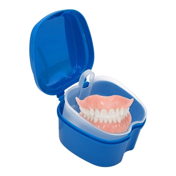 Denture Bath Case Cup Box Holder Storage Soak Container with Strainer Basket for Travel Cleaning