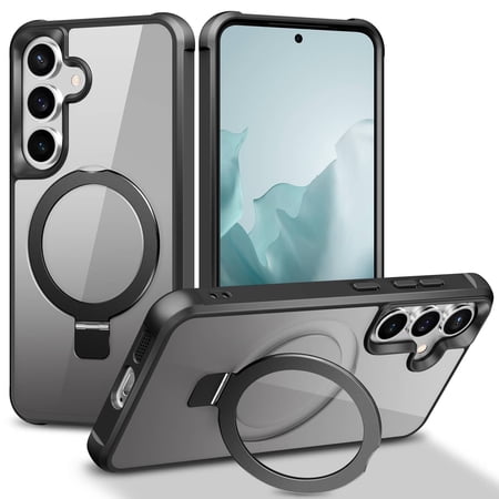 Magnetic for Samsung Galaxy S25 Case [Compatible With Magnetic] With Stand, Drop Protection] Shockproof Translucent Back Slim Protective Phone Case