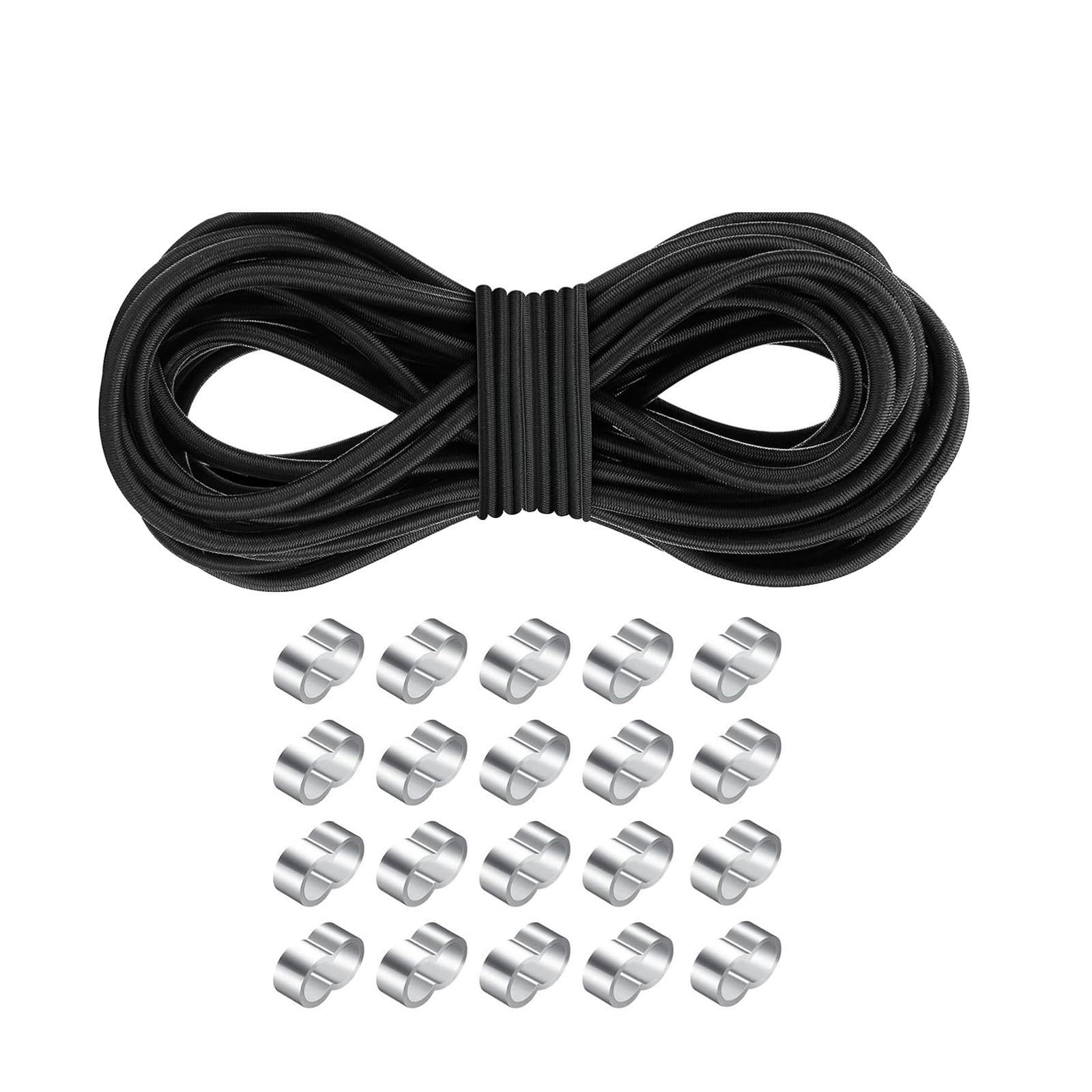 QccHieUs 32.81ft Elastic Bungee Cord with Double Hole Buckles Replacement Black Versatile