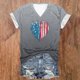 thumbnail image 1 of Fiudx Ofertas Relámpago Top de Manga Corta con Cuello En V Estampado Del Día de La Independencia Degradado para Mujer Top/Camisa de Manga Corta con Cuello En V, 1 of 3