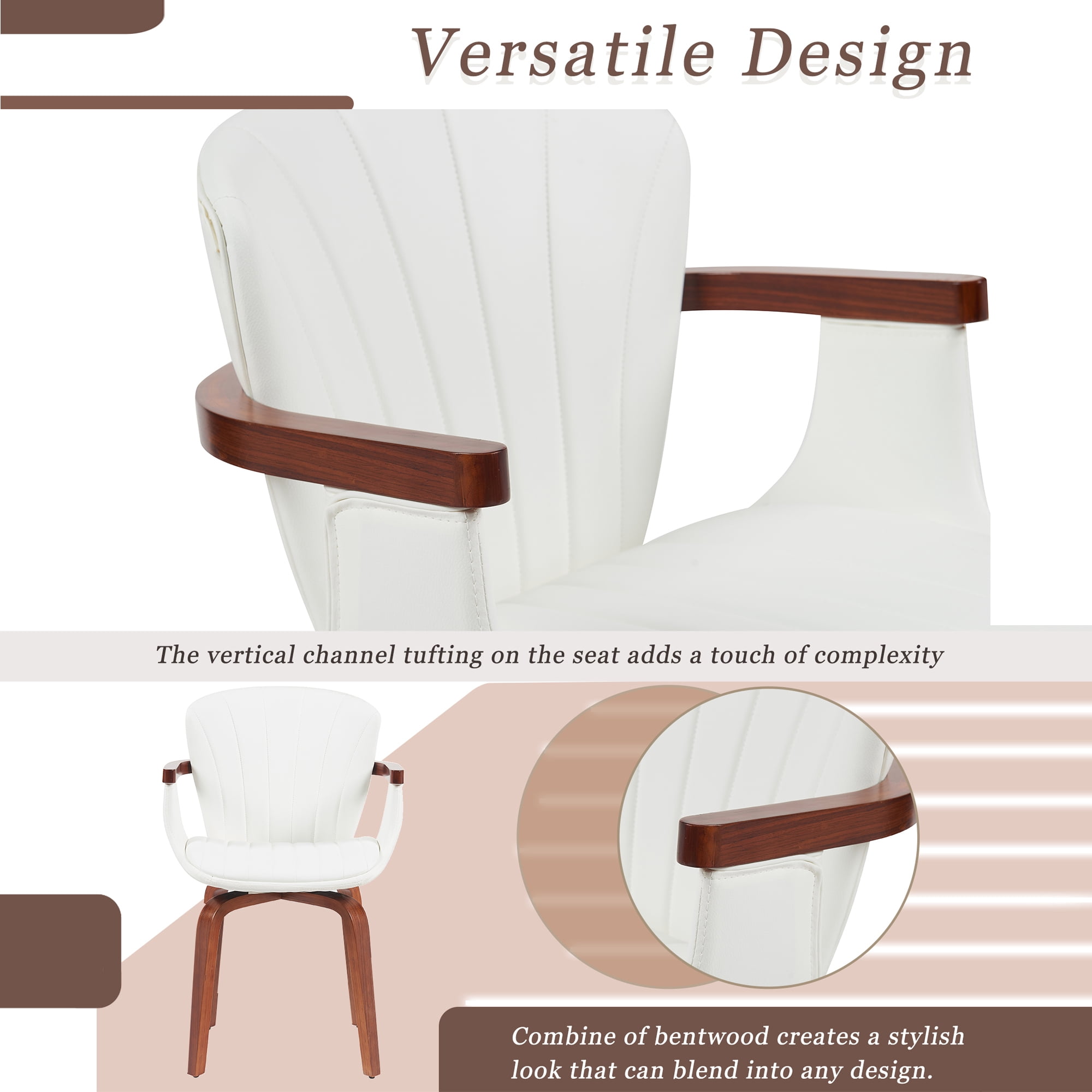 Euroco Swivel Dining Chairs Set of 2,Upholstered Modern Kitchen Side Chairs for Vanity, Living Room,White