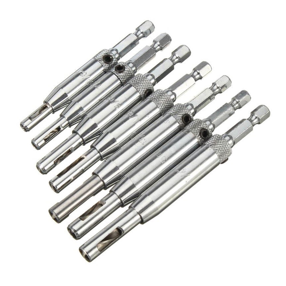 7x HSS Drill Bit Set Self Centering Hinge Hardware Pilot Hole Guides Door Drawer
