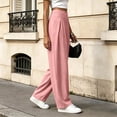 thumbnail image 6 of Karymi Women's Shorts Solid Fake Linen Wide Leg Pants, High Waist Pleated Straight Draped Casual Trousers Lightweight Textured Long Pants, 6 of 7