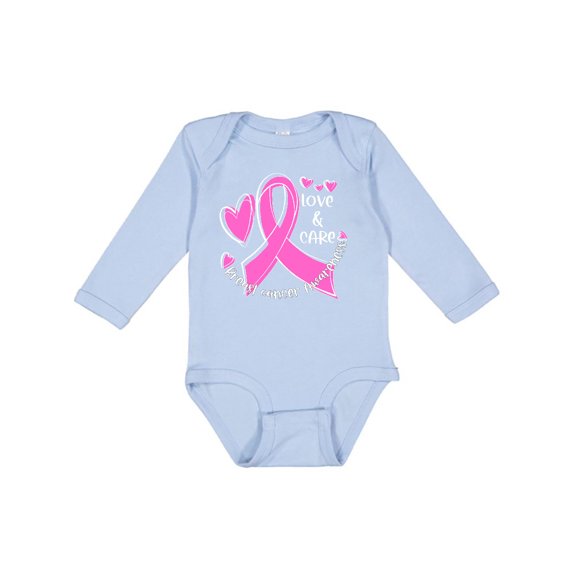 Inktastic Love, Care, Cure Breast Cancer Awareness Pink Ribbon Boys or Girls Long Sleeve Baby Bodysuit