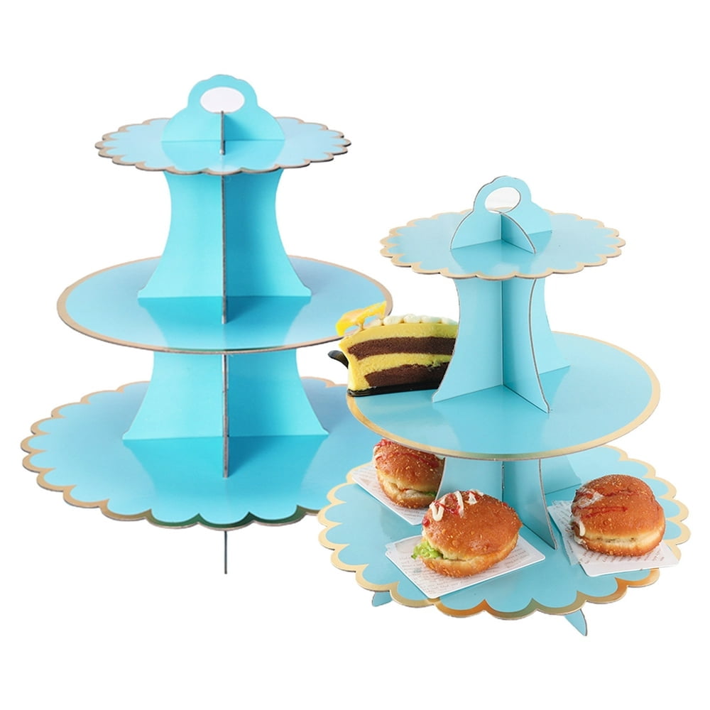 3 Tiers Cupcake Stand Bronzing Edge Disposable Paper Cake Dessert Pastry Holder Display Rack Tower Baby Shower Birthday Graduation Wedding Party