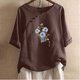 thumbnail image 3 of Blusas de Manga Corta para las Mujeres Impreso Cuello Redondo Camiseta, Top de Algodón de Imitación Casual para el Hogar Y Diario, 3 of 4