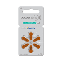 Power One Size 312 Zinc Air Hearing Aid Batteries (6 Batteries)