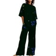 thumbnail image 2 of WCJM Blue Summer Outfits For Women 2 Cotton Linen Set Oversized T Shirts Straight Leg Pant Plus Size Tracksuit, 2 of 5