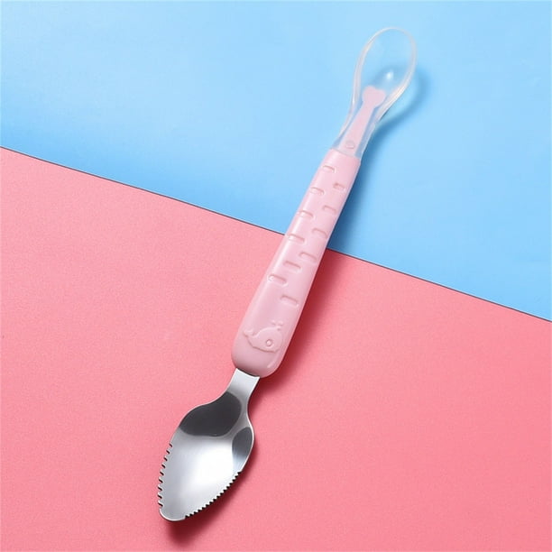 Cucharas de sopa Cuchara raspadora de doble cabeza para frutas Comida para bebés Cuchara suave de acero inoxidable 304 Cuchara Cuchara Cuchara Q Linda cuchara suave Cabeza redonda y no dañina para la