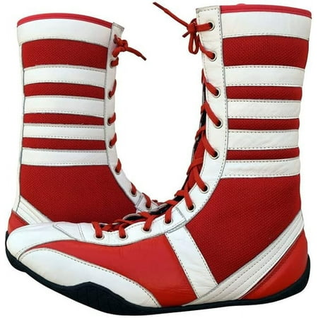 

Professional Boxing Shoes Breathable Wrestling Shoes Training Shoe for Adult & Youth Men Women Non Slip Rubber Sole Lightweight Boots (White & Red 7)