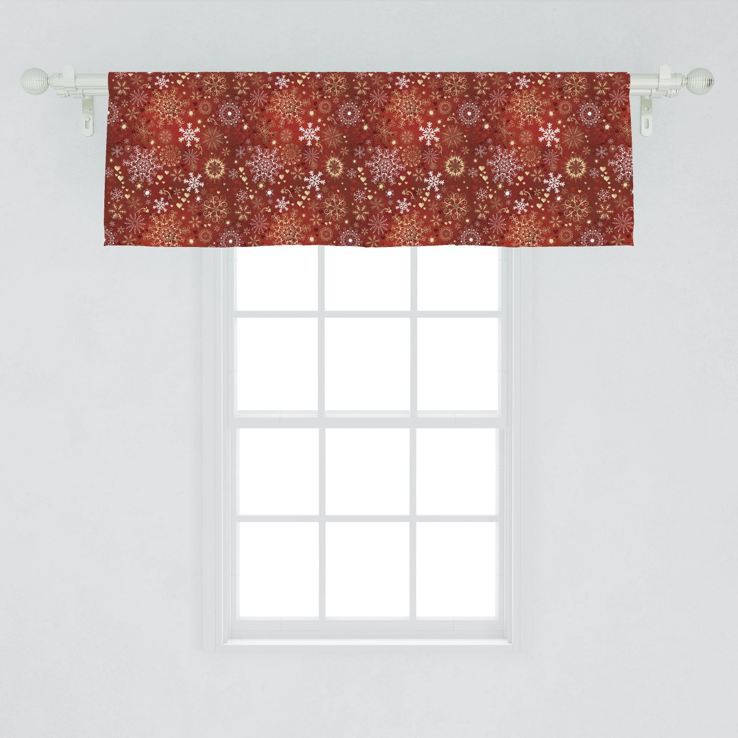 Christmas Window Valance, Ornate Snowflakes with Floral Swirls and