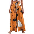 thumbnail image 2 of WXLWZYWL Halloween Pants for Women Women's Comfy Stretch Pants Casual Palazzo Sweatpants Bat Print Drawstring Wide Leg Pant Lounge Elastic Waist Sweatpant, 2 of 5