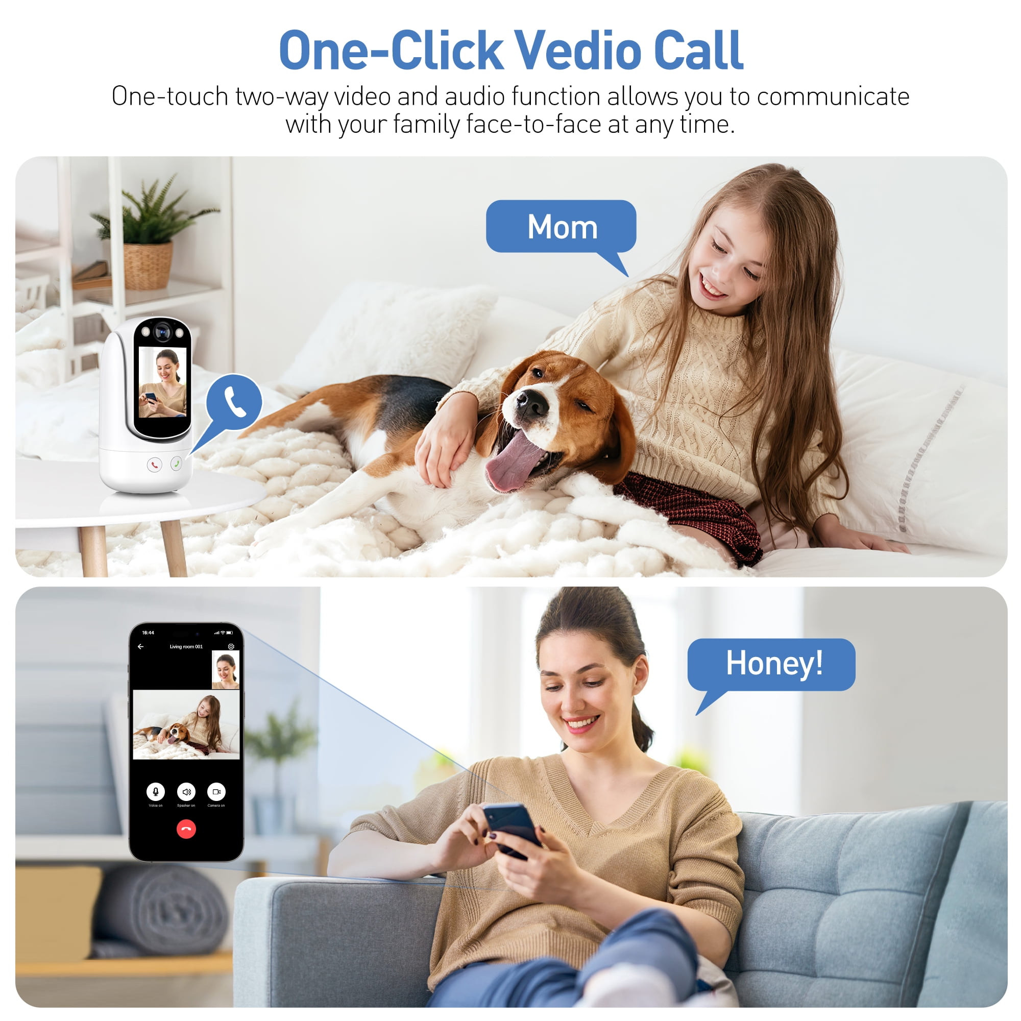 GPED Baby Monitor with Two Way Video Call, 1080P HD Wifi Home Security Camera W/ 2.8” Screen for Baby/Pet Monitor,  One-Click Call & AI Motion Detection & Full-Color Night Vision for Baby Pet Elderly