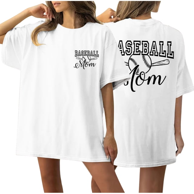 Camiseta de Cuello Redondo Impresa Delantera Y Trasera de Béisbol de las Mujeres de Verano, Camisetas Cortas Casuales Ligeras para las Mujeres