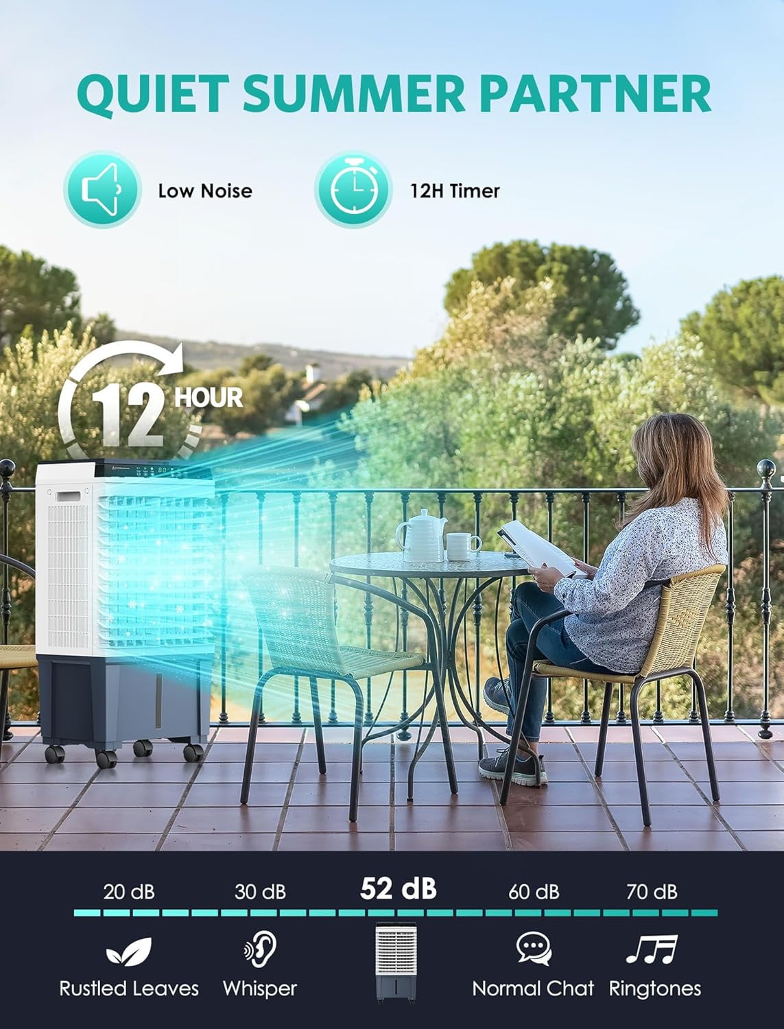Nordic Hygge 1800 CFM 3 Speed Portable Evaporative Air Cooler Fan Humidifier Indoor/Outdoor up to 1000 Sq. Ft., White
