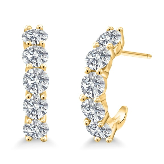 Gem Stone King 18K Yellow Gold Plated Silver White Lab Grown Diamond Earrings for Women | 2.70 Cttw | Gemstone April Birthstone | Round 4MM
