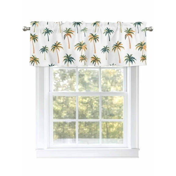 Palm Trees Curtain Valances for Windows, Watercolor Tropical Summer Botanical Kitchen Valance Window Treatment, Light Filtering Block Curtains for Bathroom/Bedroom/Living Room 60'' x 18''