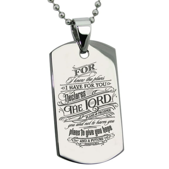 Tioneer Stainless Steel Hope & Future Jeremiah 29:11 Engraved Dog Tag Pendant Necklace