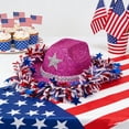 thumbnail image 4 of geerera Patriotic Glitter Cowboy Hat with Tinsel Fringe, Red White Blue Star Decorated Cowboy Hat for 4th of July, Independence Day Party Supplies, 4 of 5