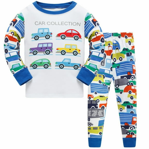 Toddler Kids Boys Pajamas Cars Pattern Cotton Kids 2 Piece Pj's Long Sleeve Sleepwear Clothes Set Outfits 4 Years-5 Years