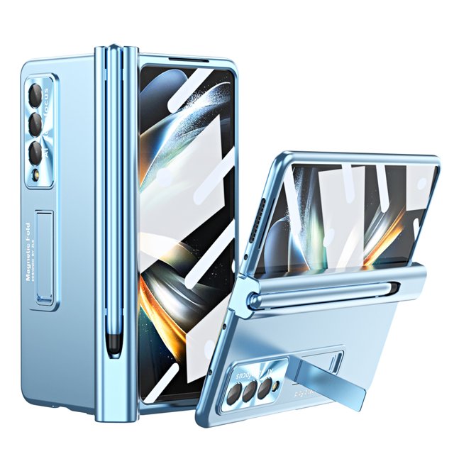 Étui de Luxe pour Samsung Galaxy Z Fold 4 Étui Robuste Pliable Tout Compris avec Support Caché Protecteur d'Écran Protection d'Objectif Emplacement pour Stylo S Pen Fold Edition Z Fold 4, Argent
