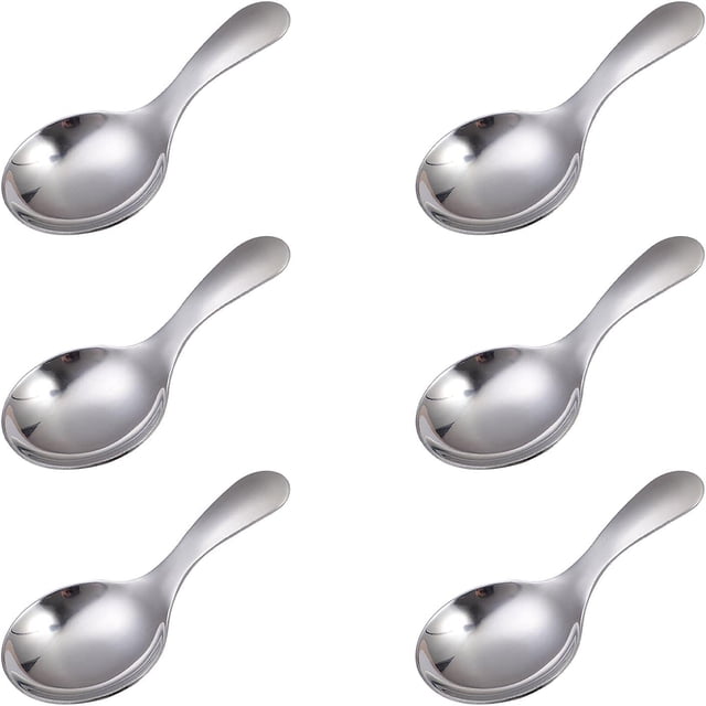 6 cucharas de mango corto de acero inoxidable, cucharas de postre redondas de 3,54 x 1,77 pulgadas para cocina o restaurante (plata) TUNC Sencillez