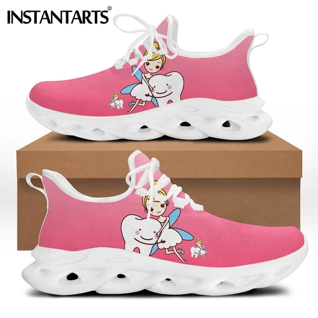 Zapatillas deportivas con diseño de diente de dibujos animados y ángel para mujer, zapatos planos con cordones para dentista, calzado transpirable de primavera para mujer