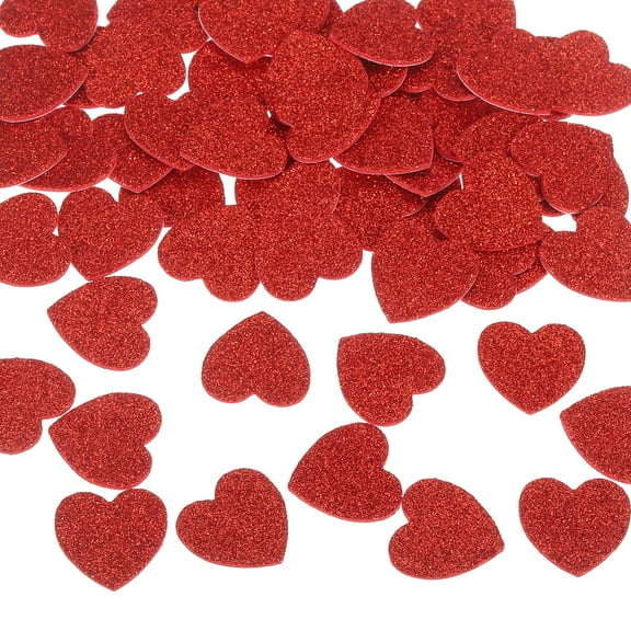 Uxcell 60Pcs Glitter Foam Stickers 1" Self-Adhesive Heart-Shape Stickers Red