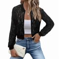 thumbnail image 2 of Gynyvoja Women Lace Cropped Bombers Jacket Long Sleeve Zip Up Sheer Lightweights Cardigan Black XL, 2 of 7