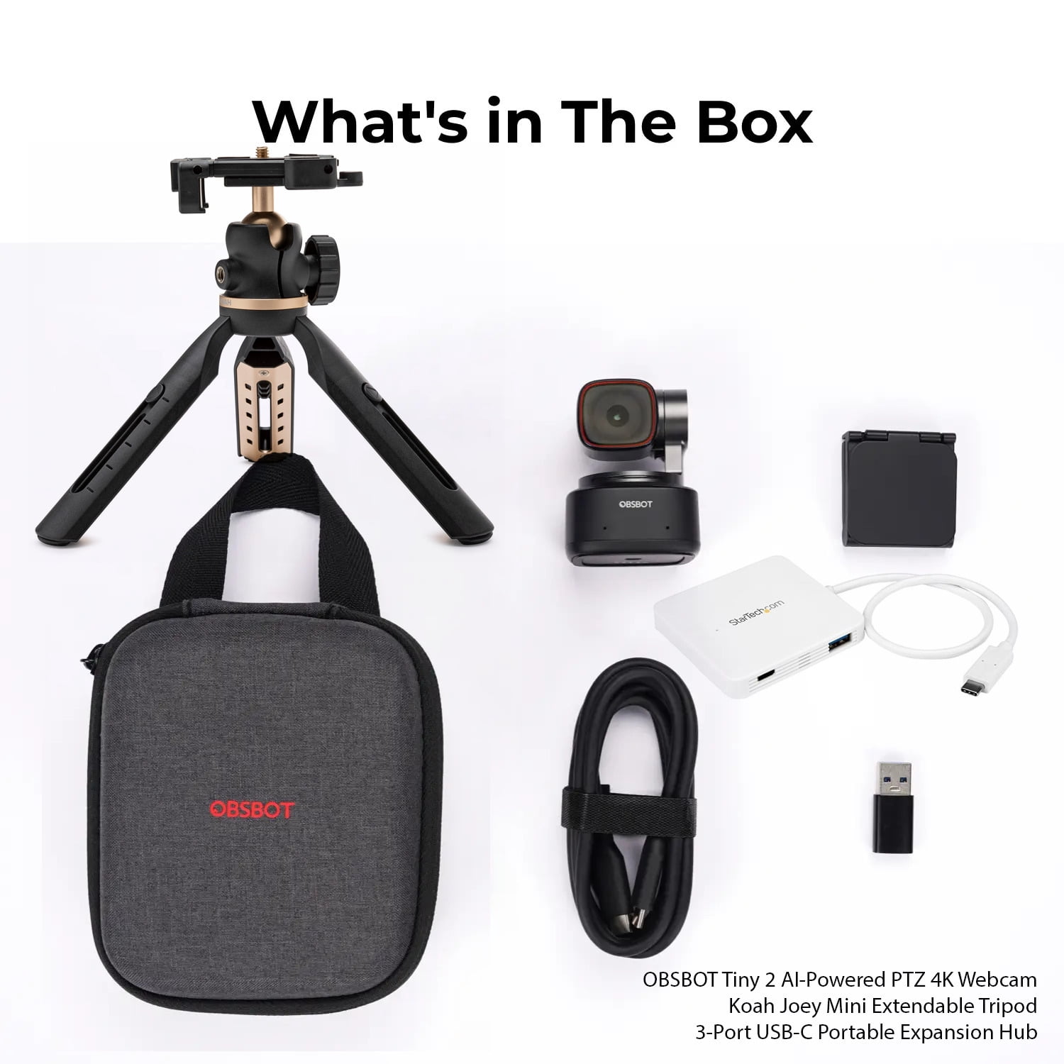 OBSBOT Tiny 2 AI-Powered PTZ 4K Webcam with Dual Native ISO Technology and Dynamic Gesture Bundle with OBSBOT Tiny 2 AI- Powered PTZ 4K Webcam and Koah Joey Mini Extendable Tripod (3 Items)