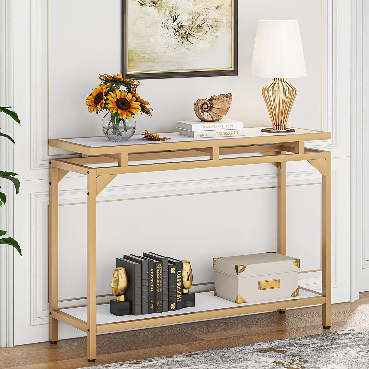 Tribesigns Console Table Marble Entryway Table with 2 Tier Storage