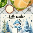 thumbnail image 5 of JOOCAR Hello Winter Snowman and Pine Trees Design Linen Table Mats Set of 4 for Home Kitchen Table Decor 12x18 inch, 5 of 5