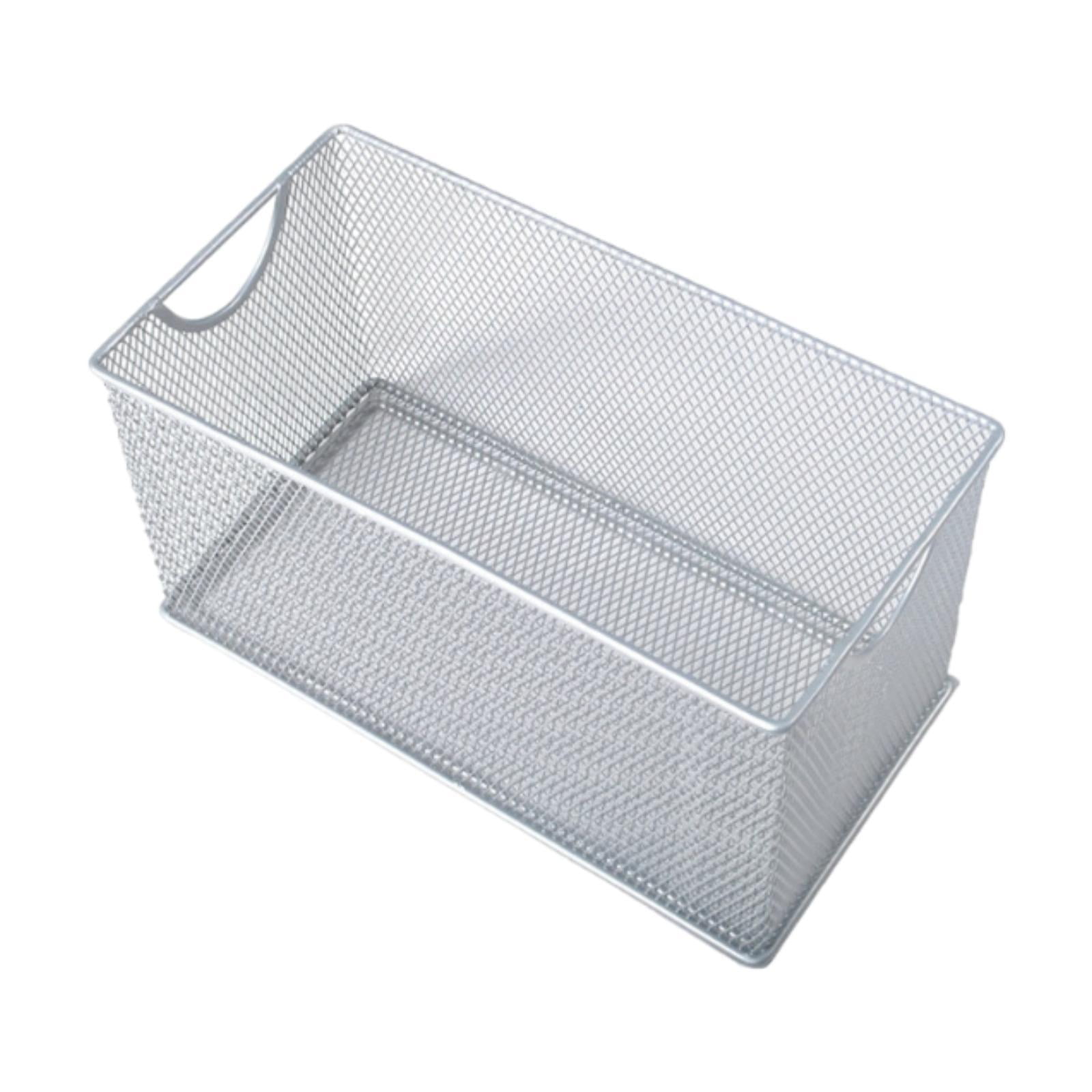 Fiocias CD Storage Box Organizing Container with Handles Multifunction Metal Mesh Basket Silver