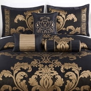 Chezmoi Collection Royal Luxury Jacquard Floral Comforter Set, Queen, Black/Gold, 7-Piece