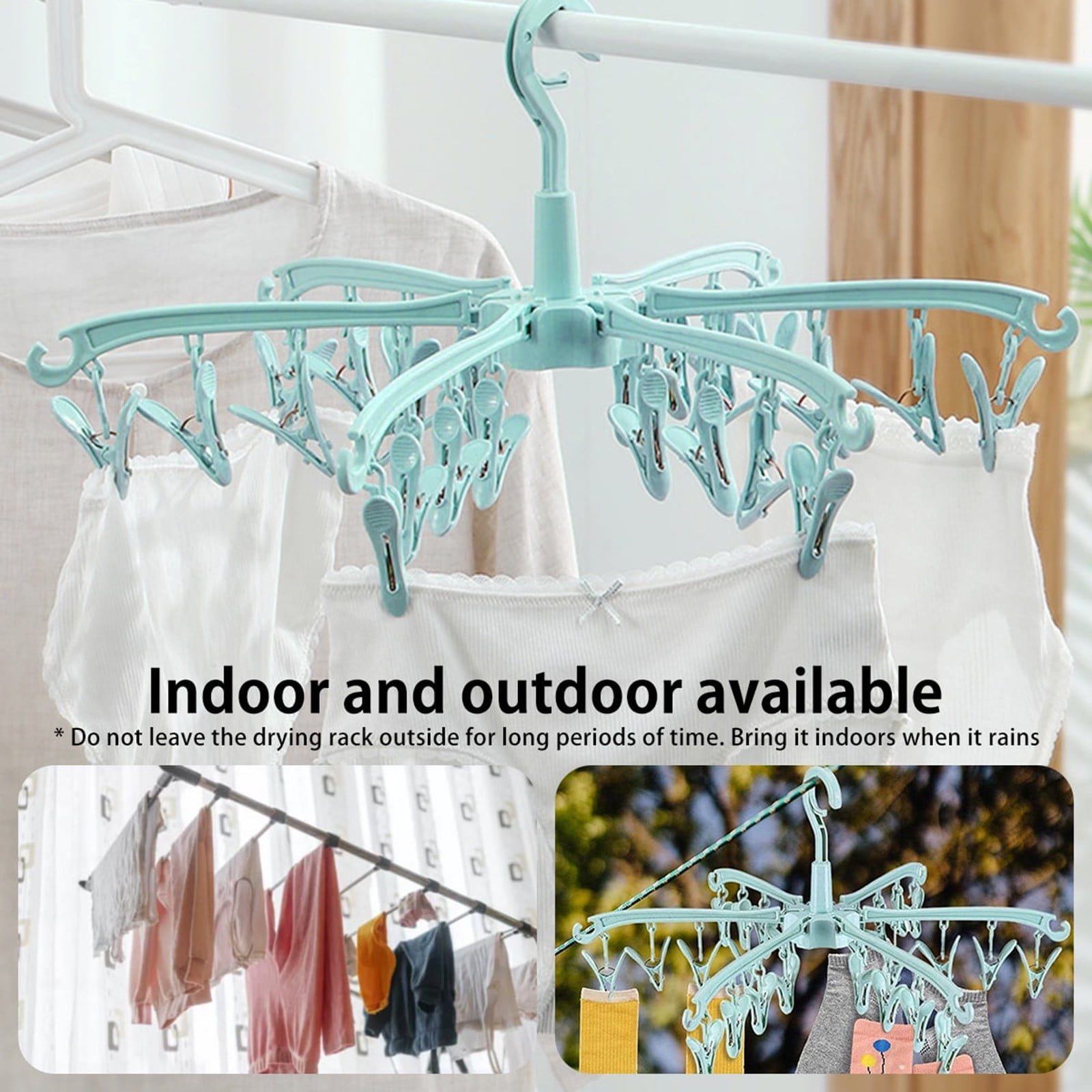 Foldable Drying Rack with 24 Clips for Drying Socks Lingerie Clothes, Heavy Duty Hanging Drying Rack, Drying Towels Rotatable Sock Drying Rack, 1 Pcs, 3.35x9.45"