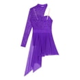 thumbnail image 6 of SiiRoh Womens Single Long Sleeve Lace Patchwork Lyrical Dance Dress Ballroom Modern Dancing Clothes Purple L, 6 of 7