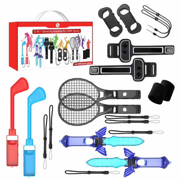 Switch Sports Accessories Bundle - 12 in 1 Accessories Kit Compatible with Nintendo Switch & OLED : Golf Culb,JoyPad Grips,Sword,Wrist Wrap,Comfort L