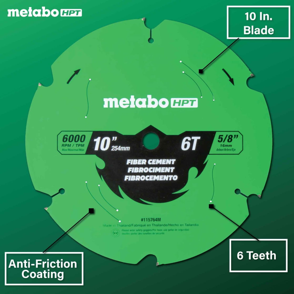 Metabo HPT 10-In Fiber Cement Blade, 6-Tooth Saw, 115764M