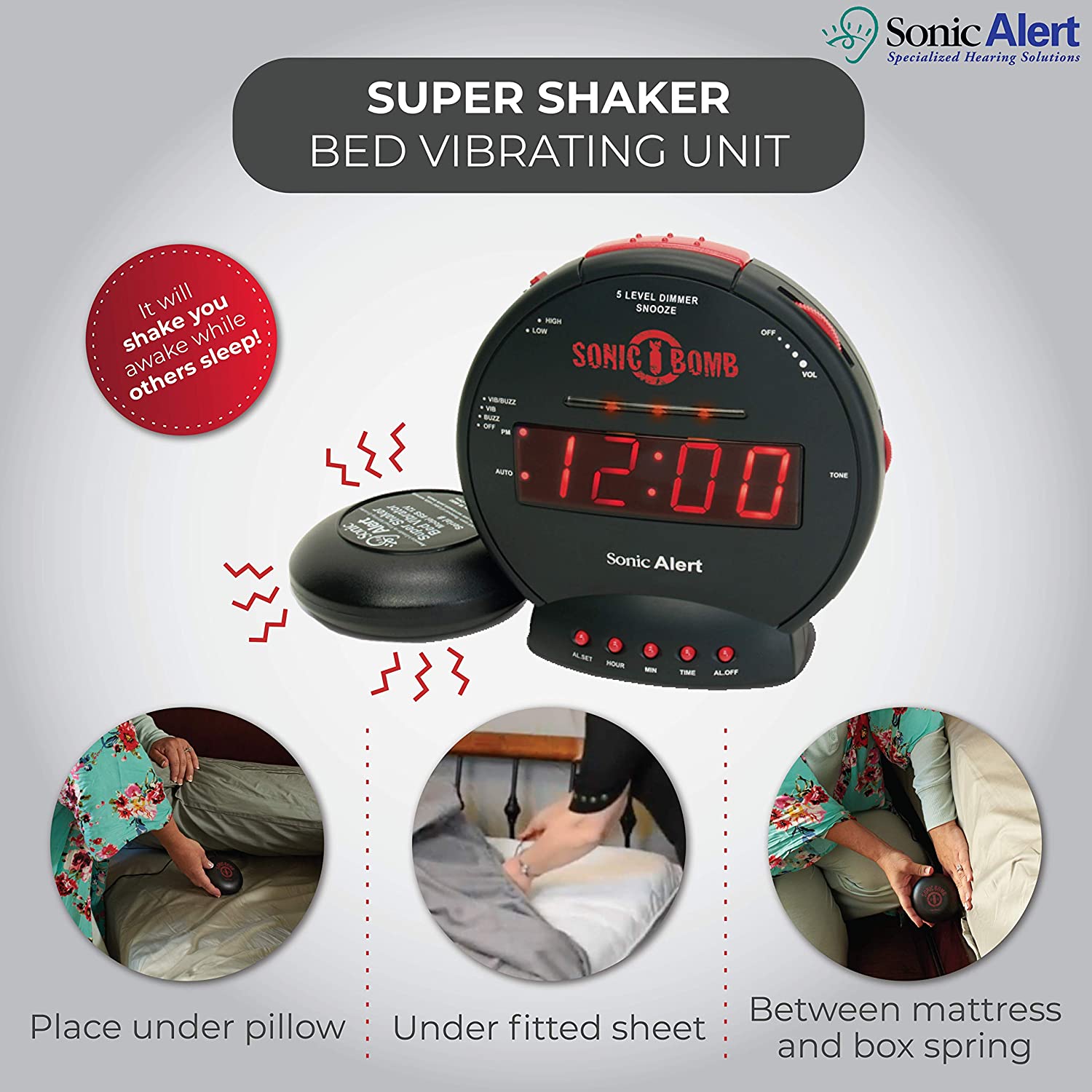 Sonic Alert - Sonic Bomb Dual Alarm Clock with Bed Shaker Vibrator and Digital Display - Black & Red - image 6 of 10