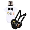 thumbnail image 2 of IBTOM CASTLE Baby Boys Wild One First Birthday Outfit, Bow Tie Romper, Suspenders, Short Pants & Headband Cake Smash Leisure Clothes Set, 4-Piece, 2 of 10