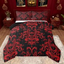jejeloiu Rustic Dragonfly Queen Comforter Set,Vintage Bohemian Flowers Bedding Sets,Red Damask Floral Bedding Comforter Set For Adults,Ultra Soft Home Decor Reversible,3pcs