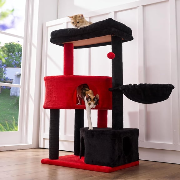 41" Tall Gothic Cat Tree for Medium-Large Cats, Heavy Duty Cat Tower with 2.8in Posts & Washable Top Perches, Space-Saving Cat Furniture for Apartments, Easy to Assembly