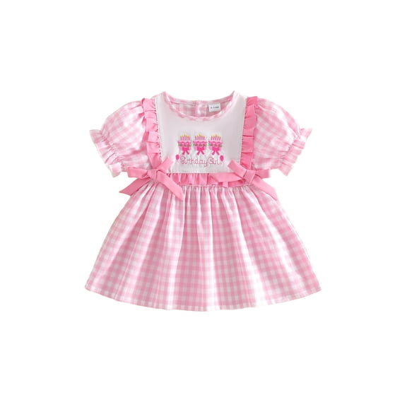 Loicainy Baby Toddler Girl Birthday Dress 6 12 18 24 Months 2T 3T 4T Plaid Cake Embroidered Puff Sleeve A-line Summer Dresses with Bows