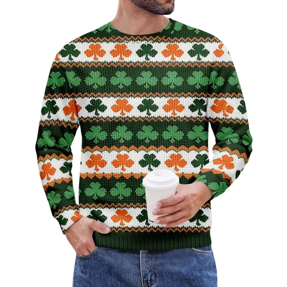 Men's St. Patrick's Day Shamrock Crew Neck Pullover Sweatshirt Casual Long Sleeve Top