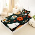 thumbnail image 4 of Homewish Warm Halloween Ghost Twin Sheets,Daisy Sunflower Pumpkin Pattern Bedding,Black Orange White,3-Piece,1 Fitted Sheet and 1 Pillowcase, 4 of 6